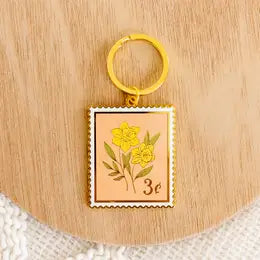 Pink Floral Stamp Keychain