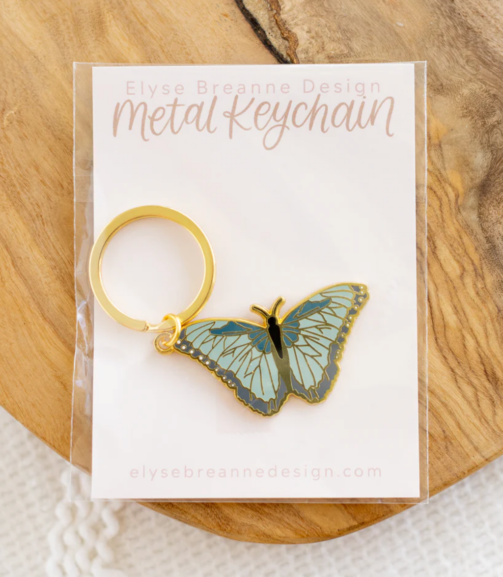 Blue Morpho Butterfly Metal Keychain