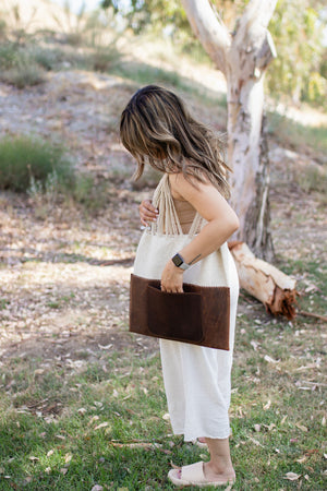 Handmade Wool & Leather Twisted Bag in Oatmeal