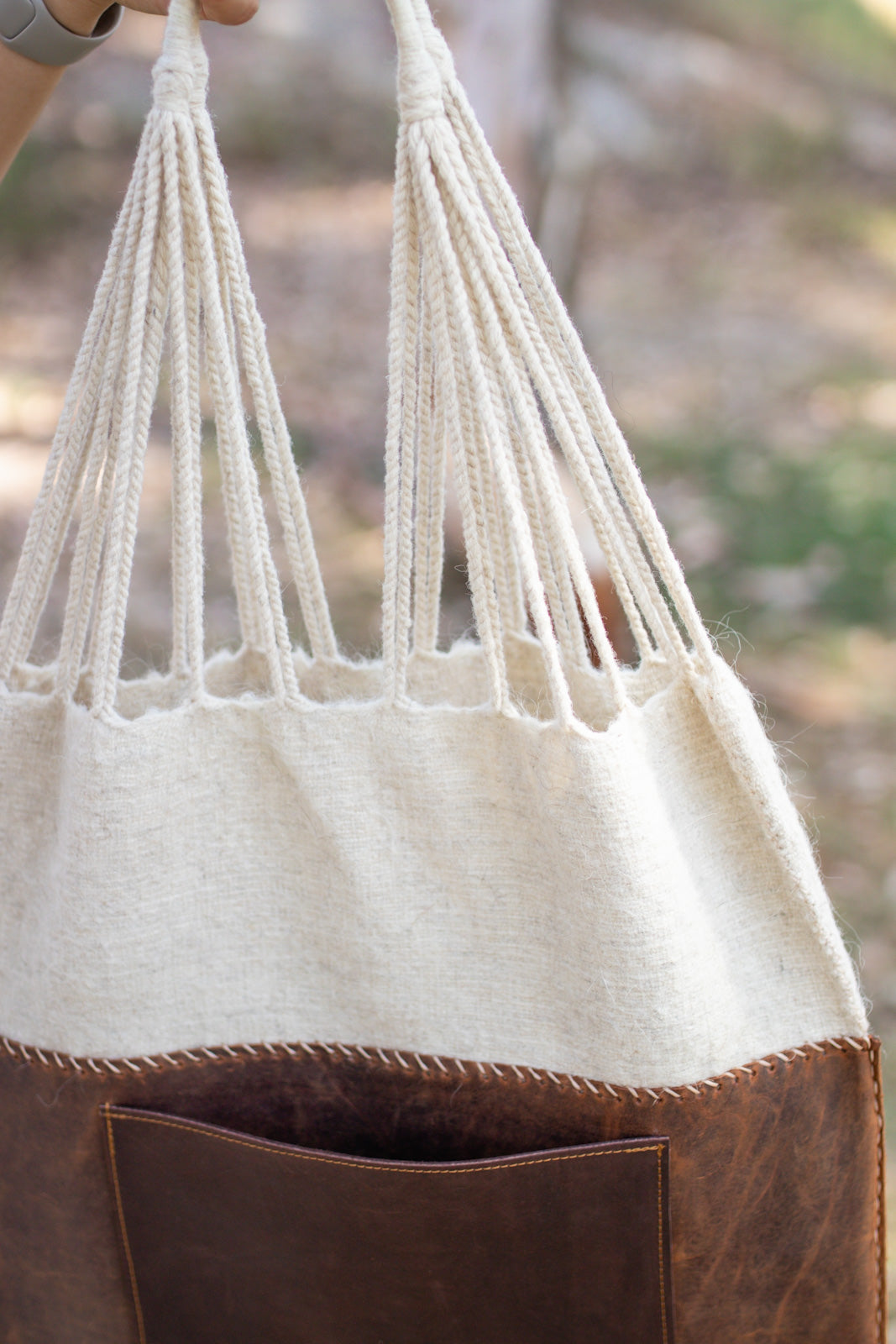 Handmade Wool & Leather Twisted Bag in Oatmeal