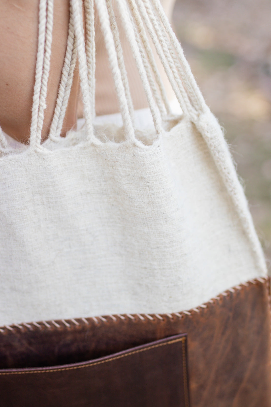 Handmade Wool & Leather Twisted Bag in Oatmeal