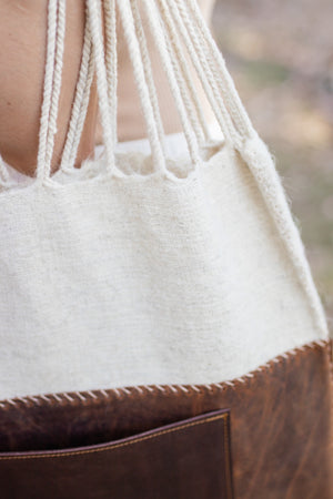 Handmade Wool & Leather Twisted Bag in Oatmeal