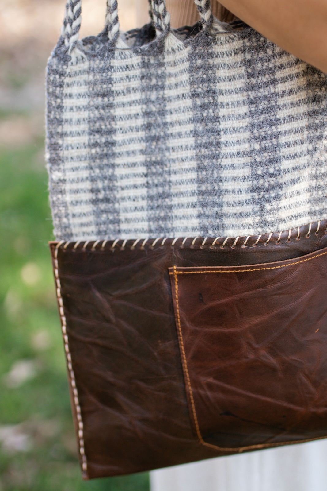 Handmade Wool & Leather Twisted Bag (Patterned)