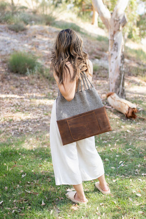 Handmade Wool & Leather Twisted Bag in Gray