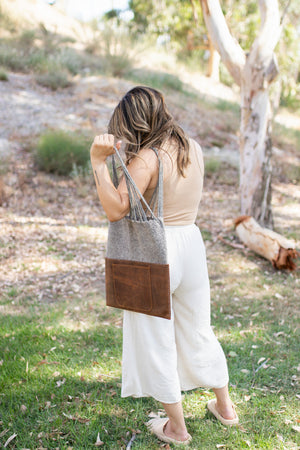 Handmade Wool & Leather Twisted Bag in Gray