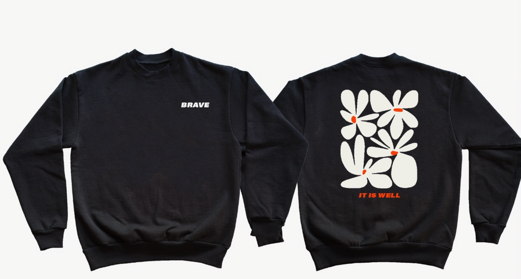 "It Is Well" Puff Crewneck in Black