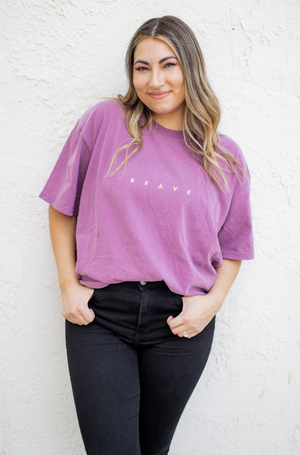 "Brave" Graphic Tee in Berry